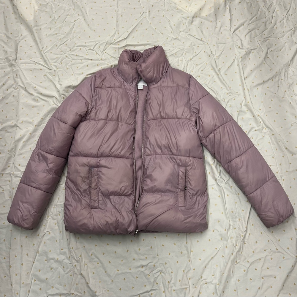 Old Navy Purple Puffer Jacket with High Collar and Quilted Design